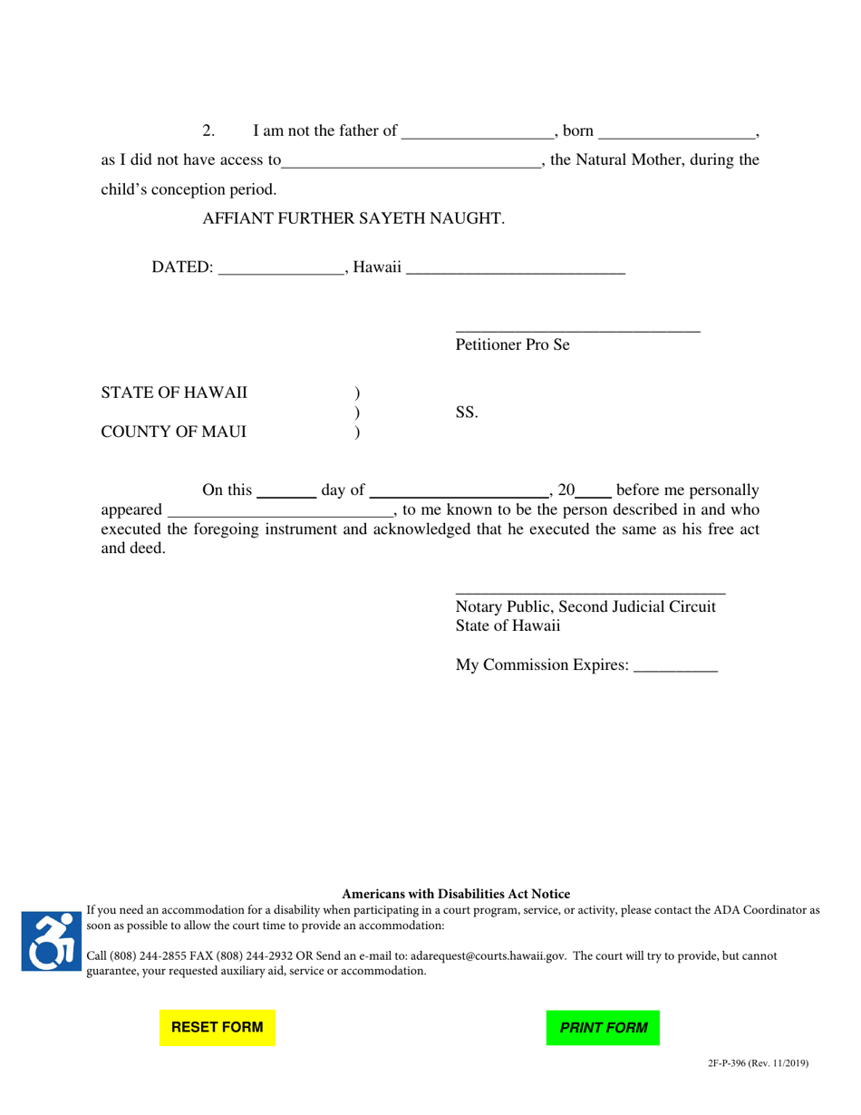 Form 2F-P-396 Affidavit of Petitioner - Hawaii, Page 2