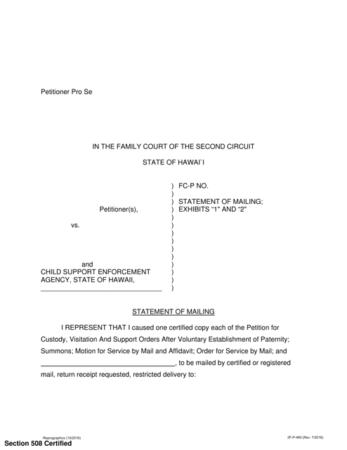 Form 2F-P-460  Printable Pdf