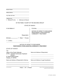 Form 2F-P-483 Notice of Intent to Discharge Respondent From Assisted Community Treatment - Hawaii