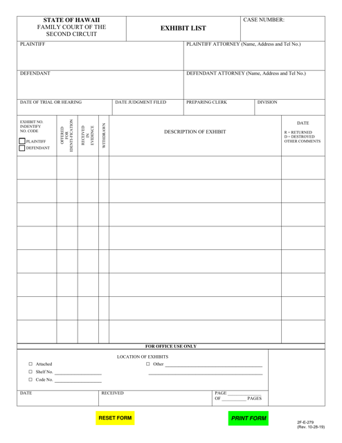 Form 2F-E-279  Printable Pdf