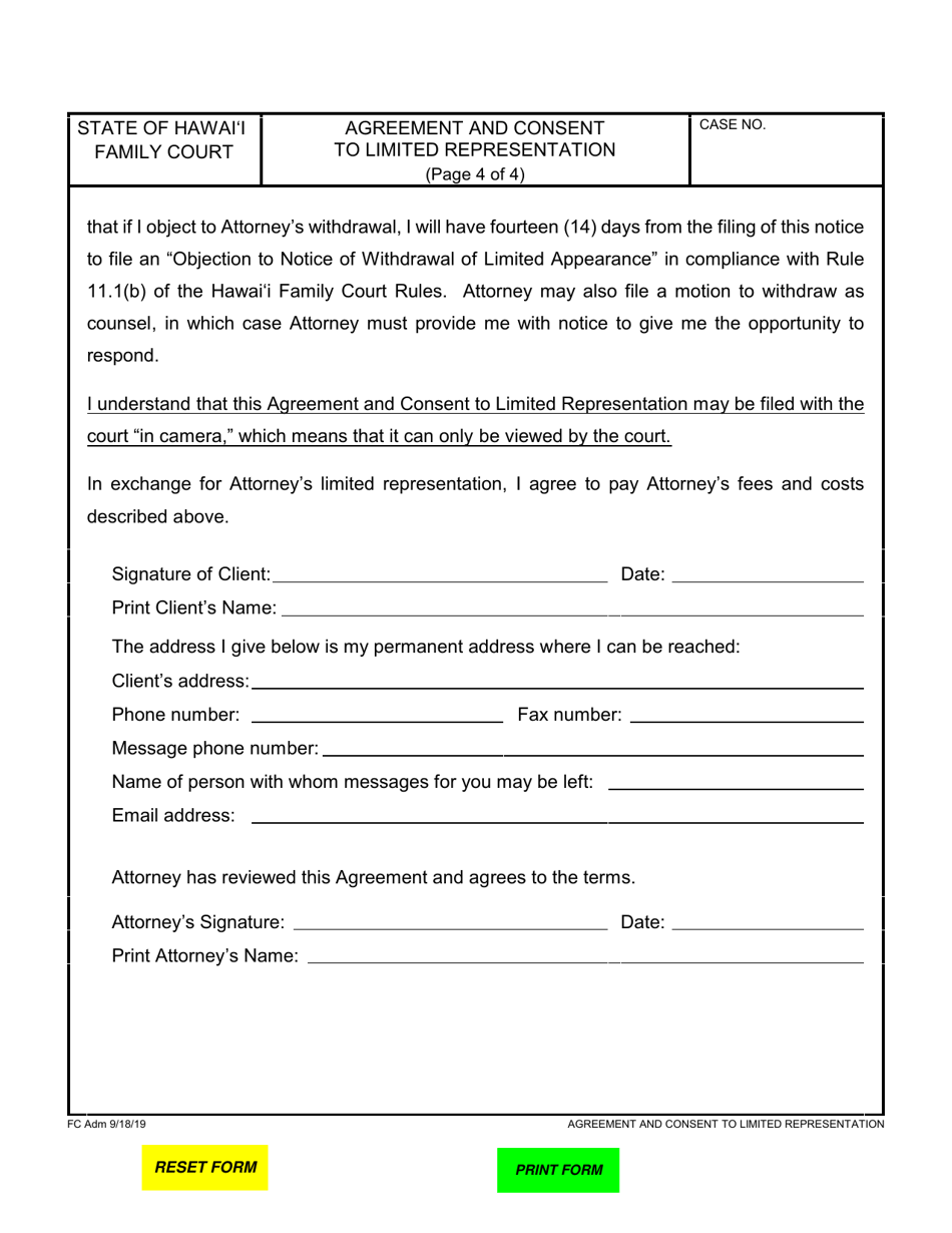 Form 2F-P-533 Agreement and Consent to Limited Representation - Hawaii, Page 4