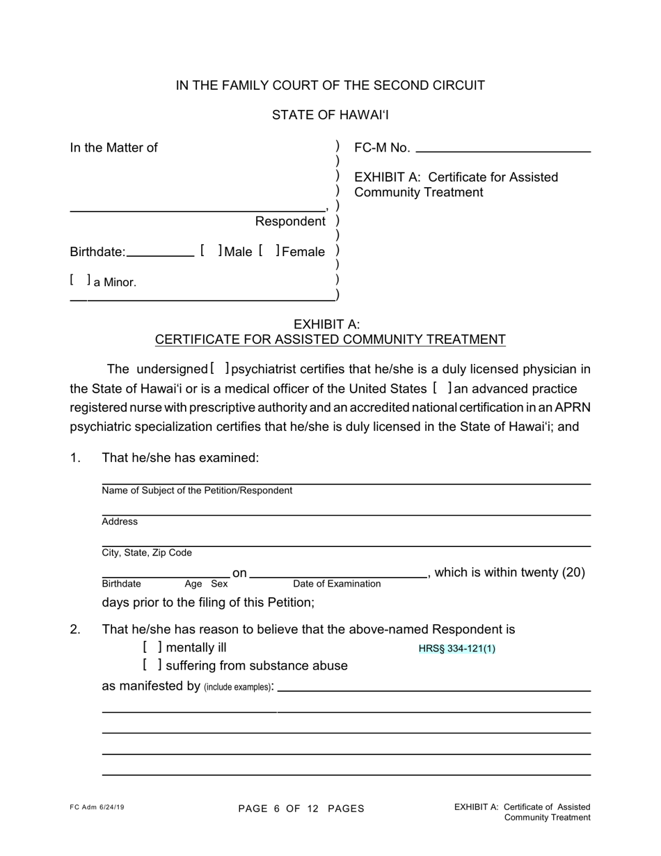 Form 2F-P-486 Petition for Additional Period of Assisted Community Treatment - Hawaii, Page 6