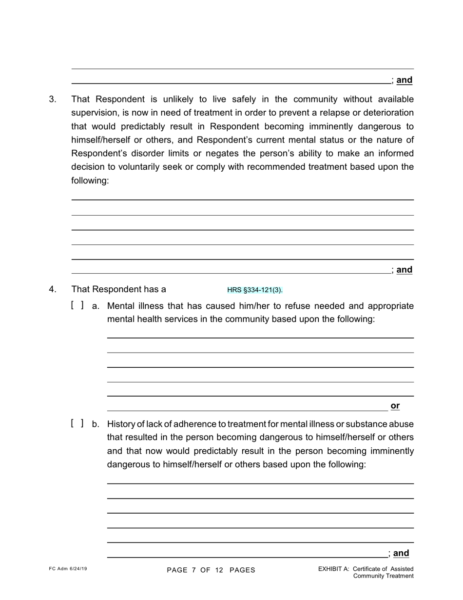 Form 2F-P-486 Petition for Additional Period of Assisted Community Treatment - Hawaii, Page 7