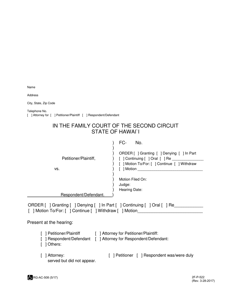 Form 2F-P-522 Order - Hawaii, Page 1