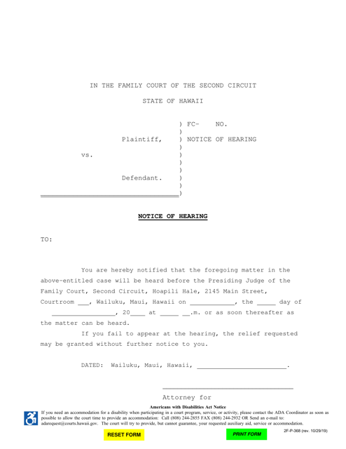 Form 2F-P-368 Notice of Hearing - General - Hawaii