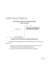 Document preview: Form 2F-P-381 Request for Withdrawal of Exhibits and Receipt - Hawaii