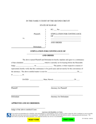 Document preview: Form 2F-P-358 Stipulation for Continuance and Order - Hawaii