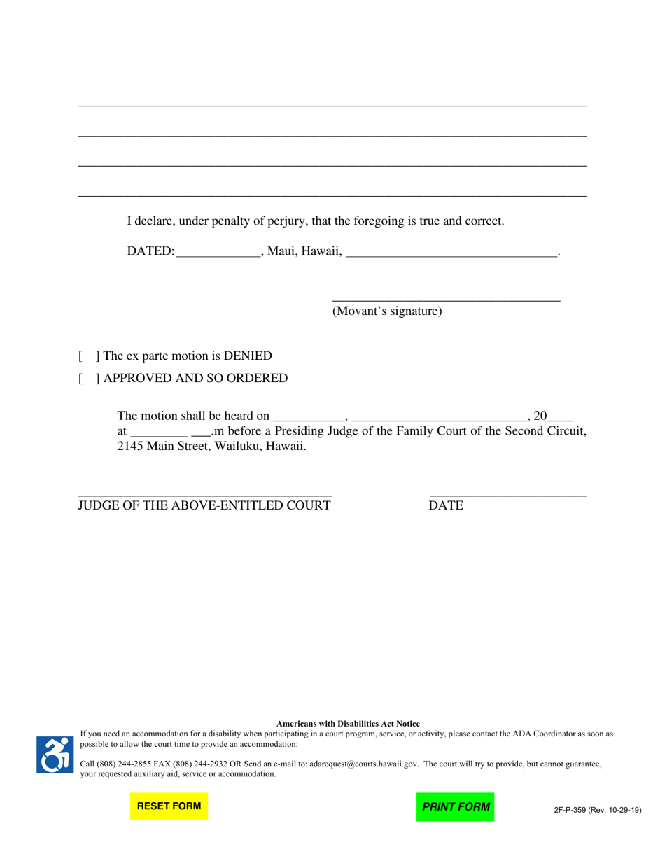 Form 2F-P-359 - Fill Out, Sign Online and Download Fillable PDF, Hawaii ...