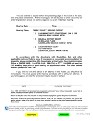 Form 2F-P-467 Notice of Temporary Restraining Order; Notice of Hearing - Hawaii, Page 2