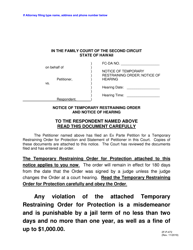 Form 2F-P-472 Notice of Temporary Restraining Order and Notice of Hearing - Hawaii