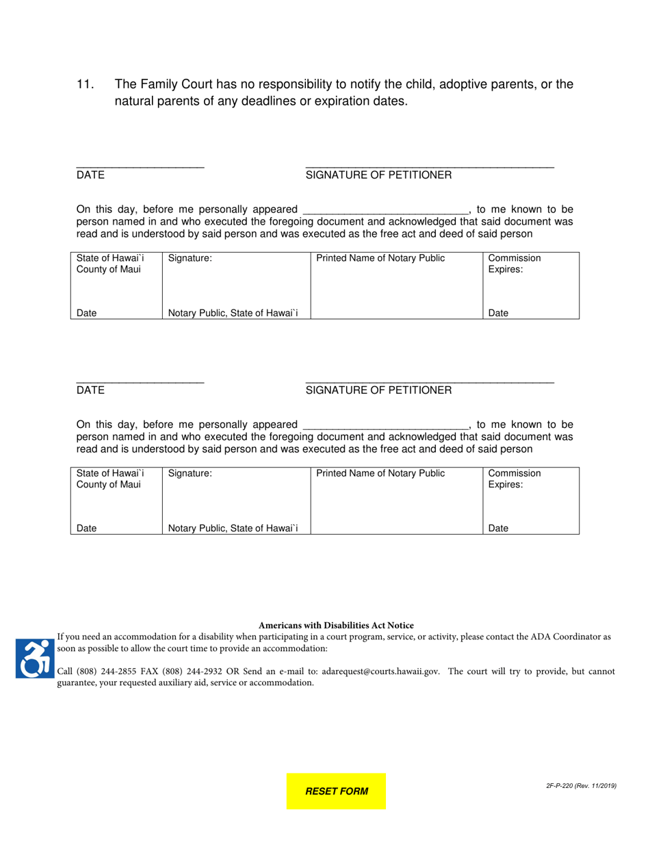 Form 2F-P-220 Affidavit of Adoptive Parent(S) - Hawaii, Page 3