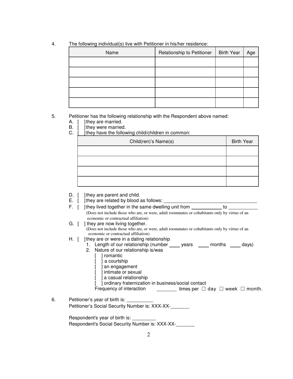 Form 2F-P-471 Ex-parte Petition for an Hrs 586 Temporary Restraining Order - Hawaii, Page 2