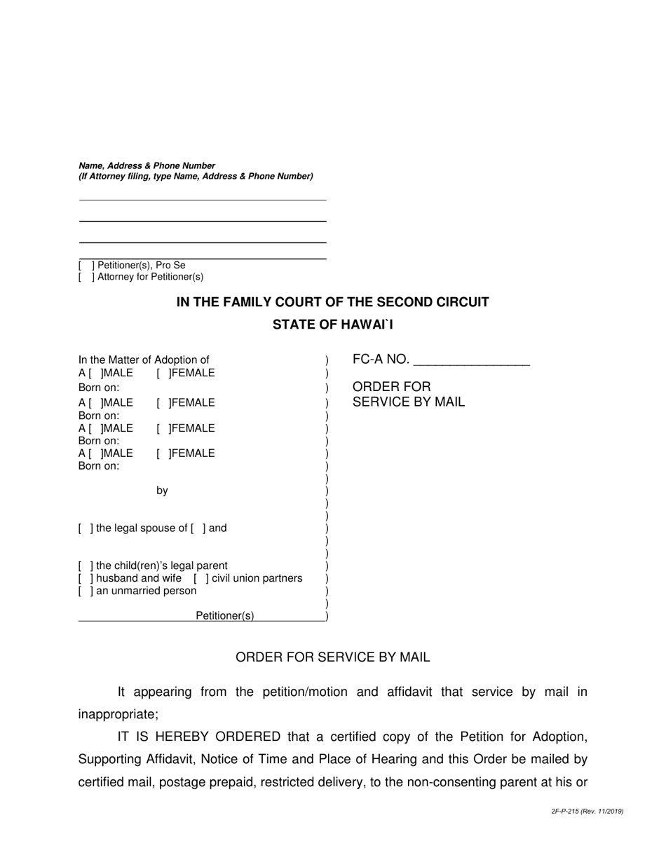 Form 2F-P-215 Order for Service by Mail - Hawaii, Page 1