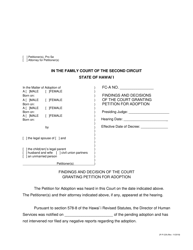 Form 2F-P-229 Findings and Decisions of the Court Granting Petition for Adoption - Child(Ren) - Hawaii