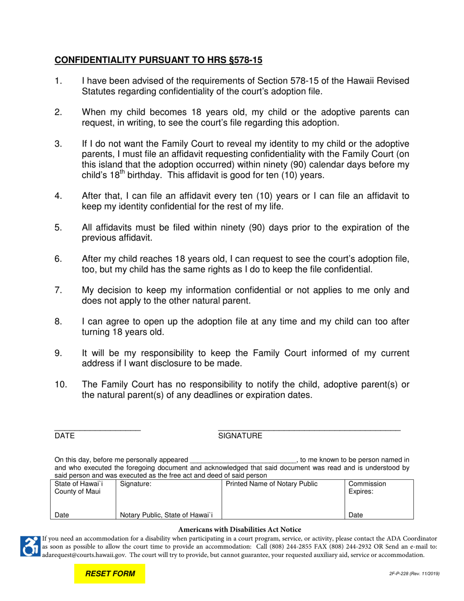 Form 2F-P-228 General Consent to Adoption of Mother / Father / Other - Hawaii, Page 5