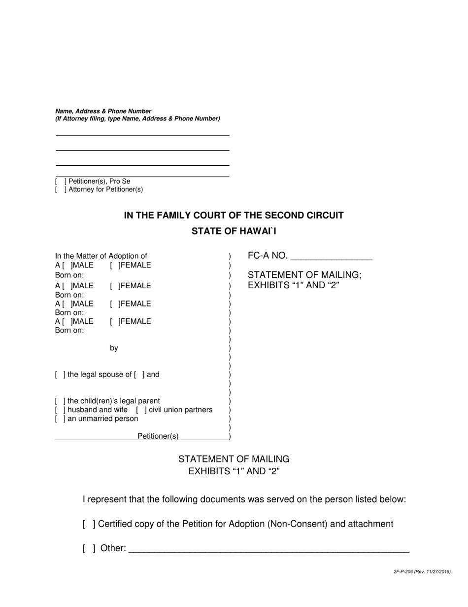 Form 2F-P-206 Statement of Mailing; Exhibits 1 and 2 - Hawaii, Page 1