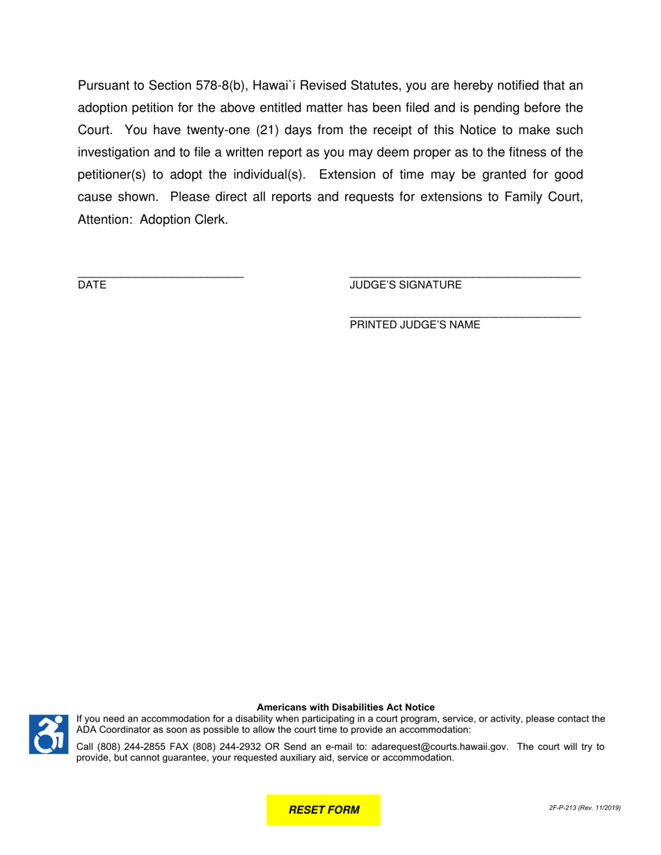 Form 2F-P-213 Notice to DHS of Pendency of Action - Hawaii, Page 2