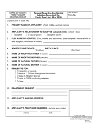 Document preview: Form 2F-P-210 Request Regarding Confidential Adoption Records of the Family Court (Act 80 of 2016) - Hawaii