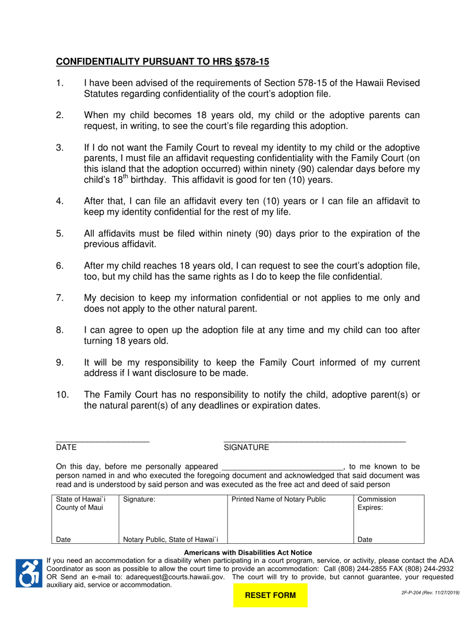 Form 2F-P-204 Release of Child for Adoption - Hawaii, Page 3