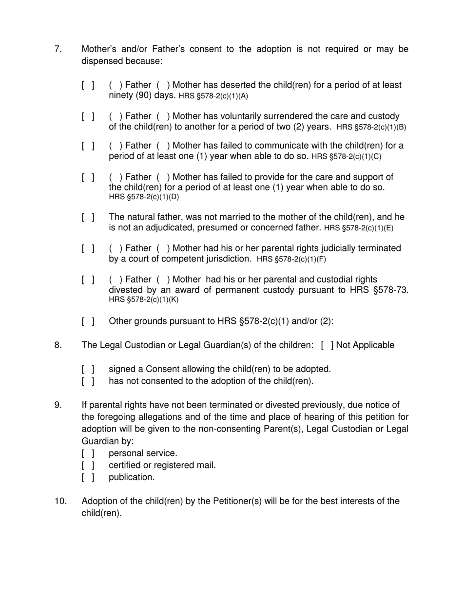 Form 2F-P-202 Petition for Adoption (Non-consent) - Hawaii, Page 5
