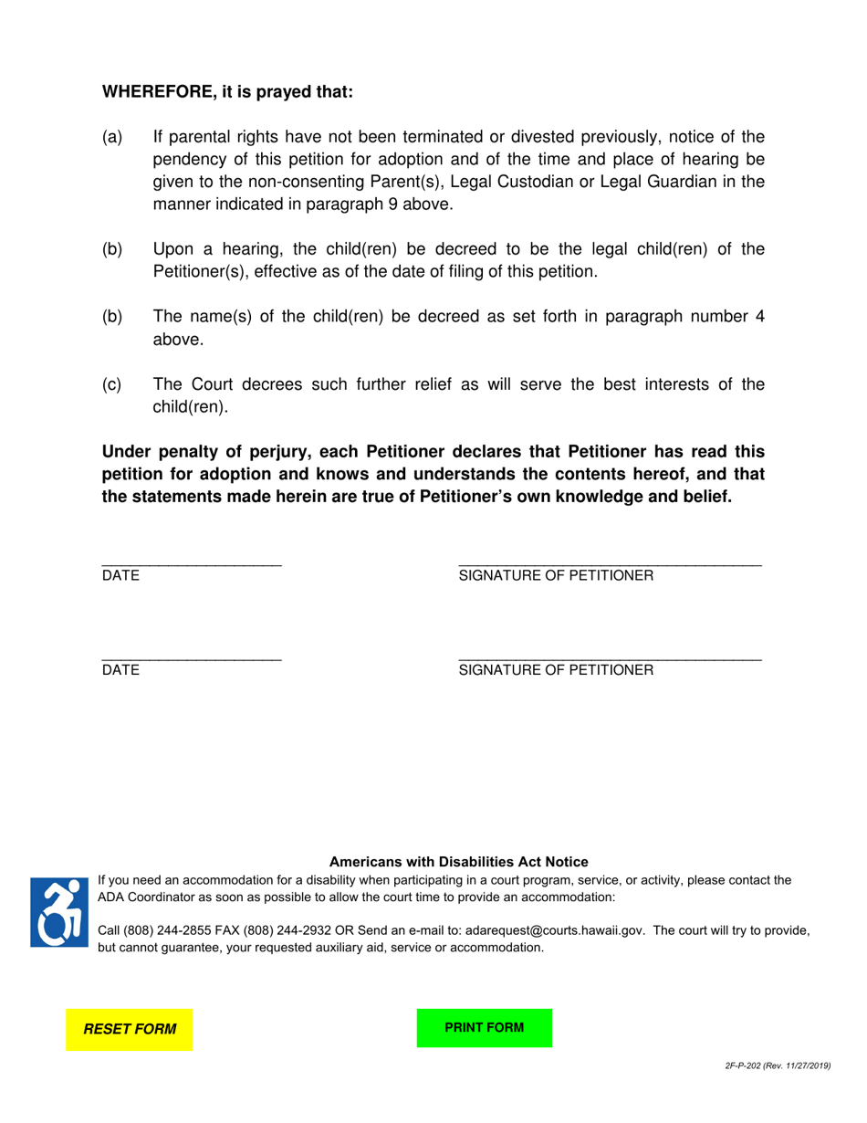 Form 2F-P-202 Petition for Adoption (Non-consent) - Hawaii, Page 6