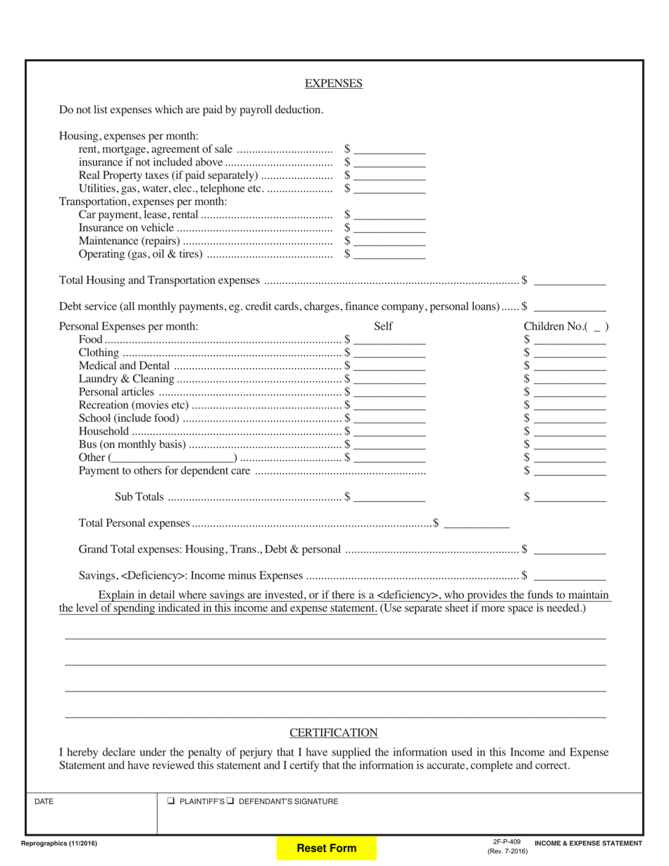 Form 2F-P-409 - Fill Out, Sign Online and Download Fillable PDF, Hawaii ...