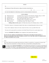 Form 2DC05 &quot;Statement of Claim and Notice (Disagreement About Security Deposit-Residential)&quot; - Hawaii, Page 2