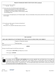Form 2DC13 Request for Relief From Court Costs; Declaration; Order - Hawaii, Page 2