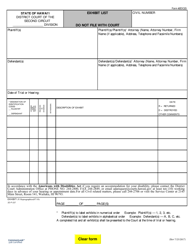 Document preview: Form 2DC23 Exhibit List - Hawaii