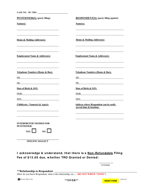 Form 2D-P-321 Tro Information Sheet - Hawaii