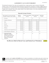 Form 2DC27C Garnishment Calculation Worksheet - Hawaii