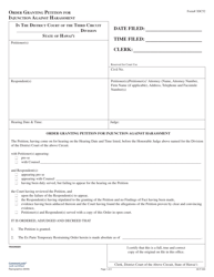 Document preview: Form 3DC52 Order Granting Petition for Injunction Against Harassment - Hawaii