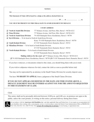Form 3DC05 Statement of Claim and Notice (Disagreement About Security Deposit - Residential) - Hawaii, Page 2