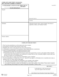 Document preview: Form 3DC57 Complaint (Ejectment, Damages); Declaration; Exhibit; Summons - Hawaii