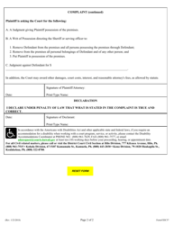 Form 3DC57 Complaint (Ejectment, Damages); Declaration; Exhibit; Summons - Hawaii, Page 2