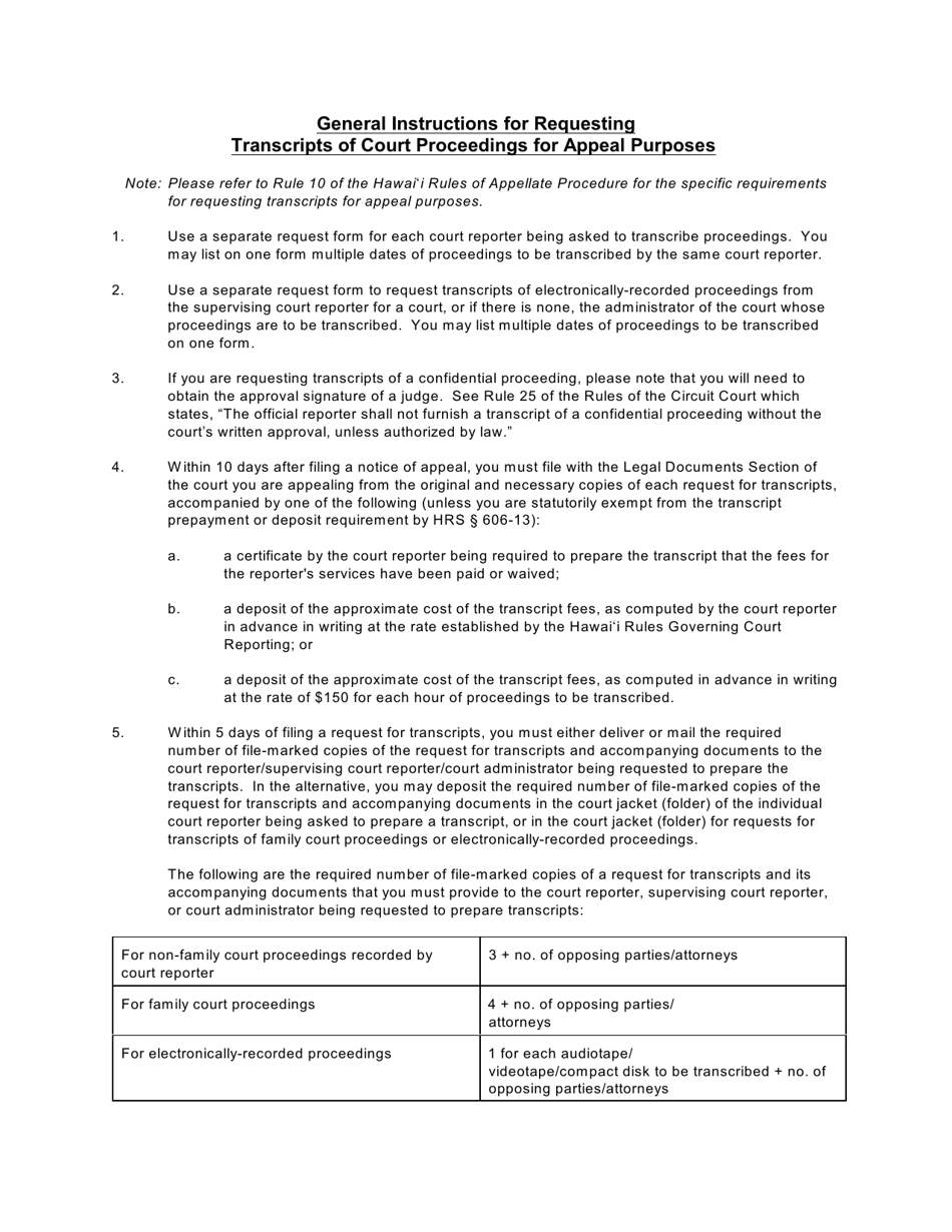Form 1C-P-735 Request for Transcript(S) of Proceedings - Hawaii, Page 2
