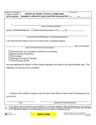 Document preview: Form 5C-P-329 Notice of Intent to File a Complaint Against a Private Child Custody Evaluator - Hawaii
