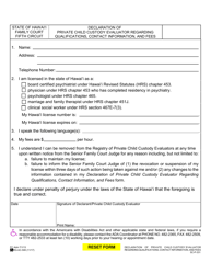 Document preview: Form 5C-P-331 Declaration of Private Child Custody Evaluator Regarding Qualifications, Contact Information, and Fees - Hawaii