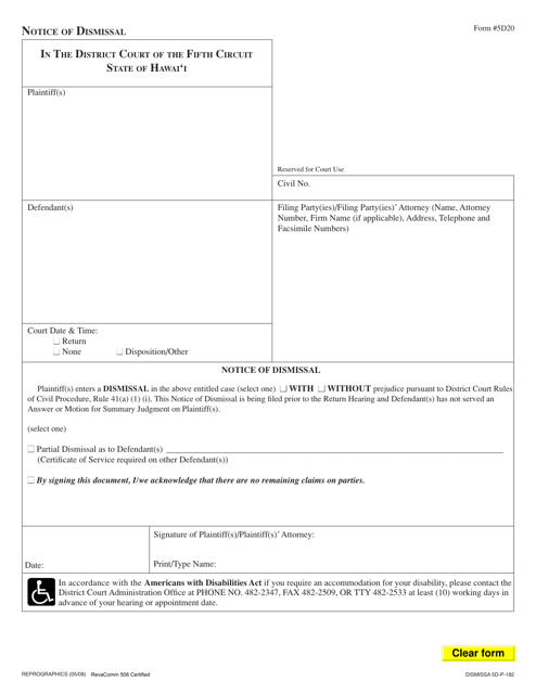 Form 5DC20 Notice of Dismissal - Hawaii