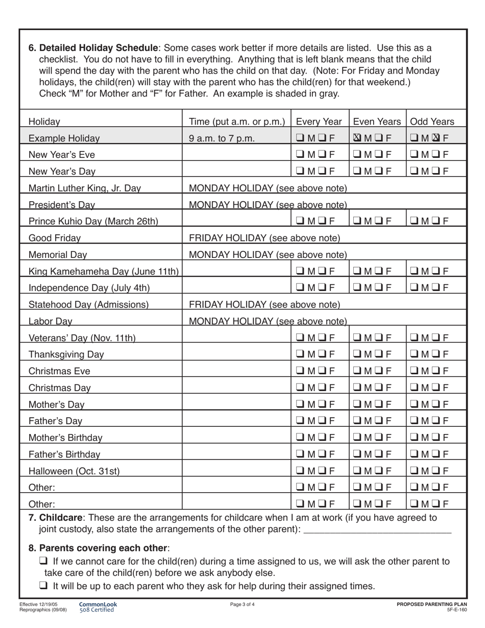 Form 5F-E-160 Parenting Plan - Hawaii, Page 4