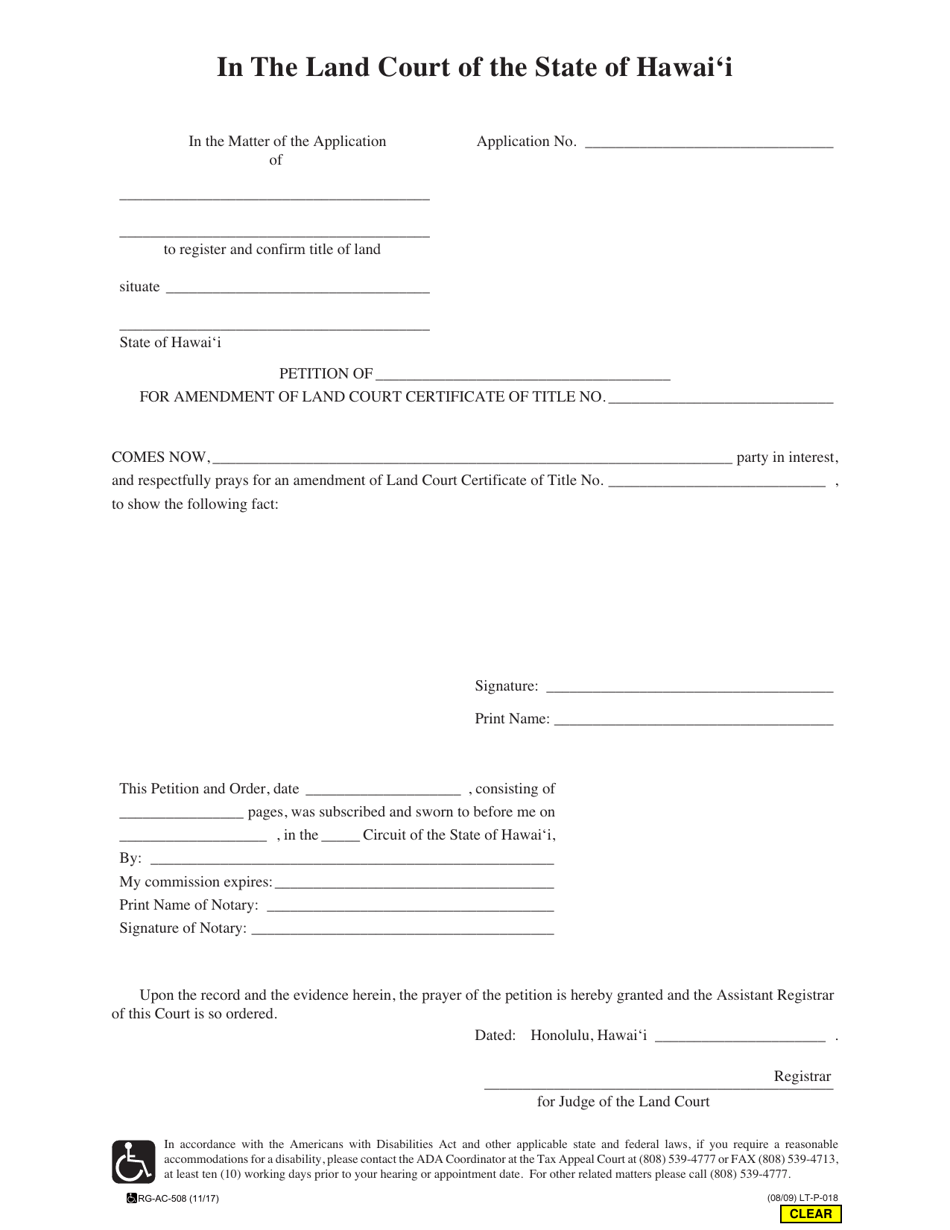 Form LT-P018 Land Court Petition Form - Hawaii, Page 1