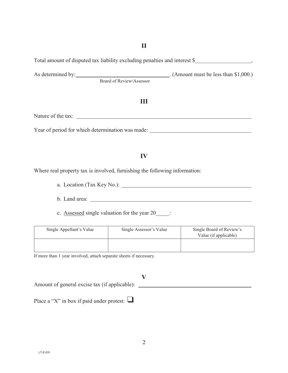 Form LTE031 - Fill Out, Sign Online and Download Fillable PDF, Hawaii ...