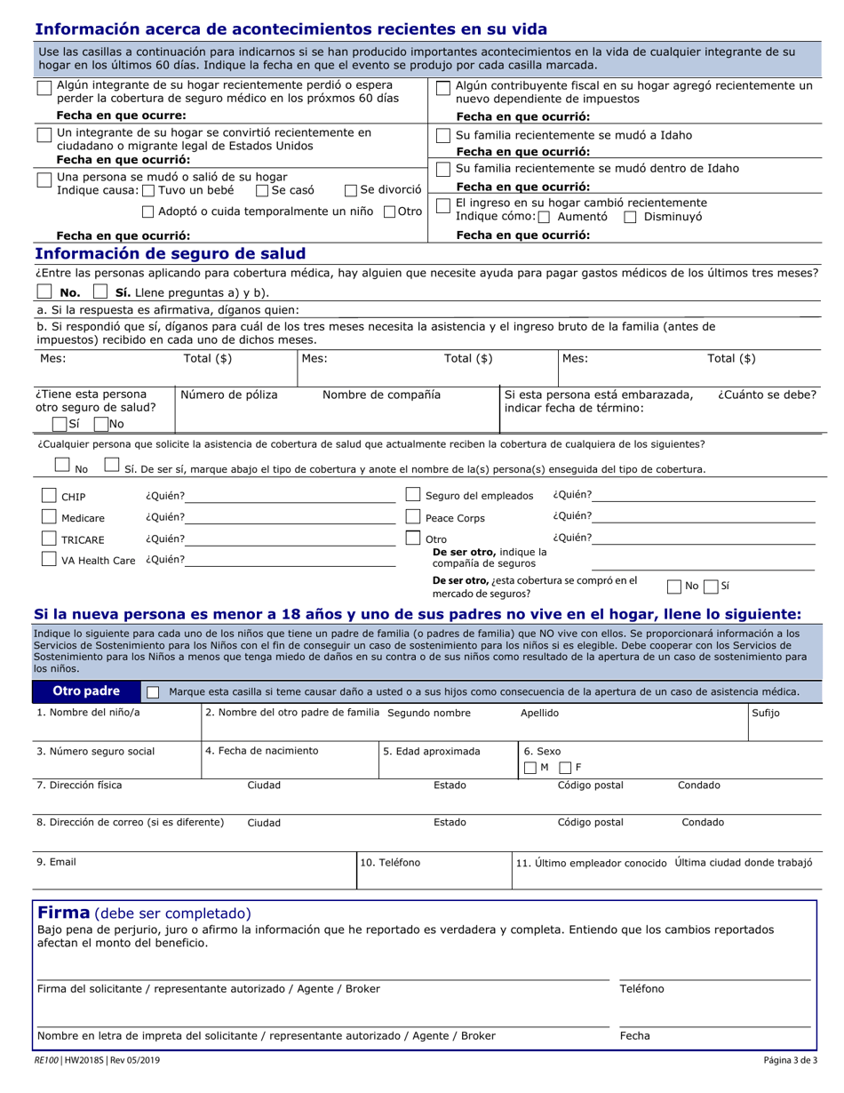Formulario HW2018S Agregar Una Persona a Una Programa Existente - Idaho (Spanish), Page 3