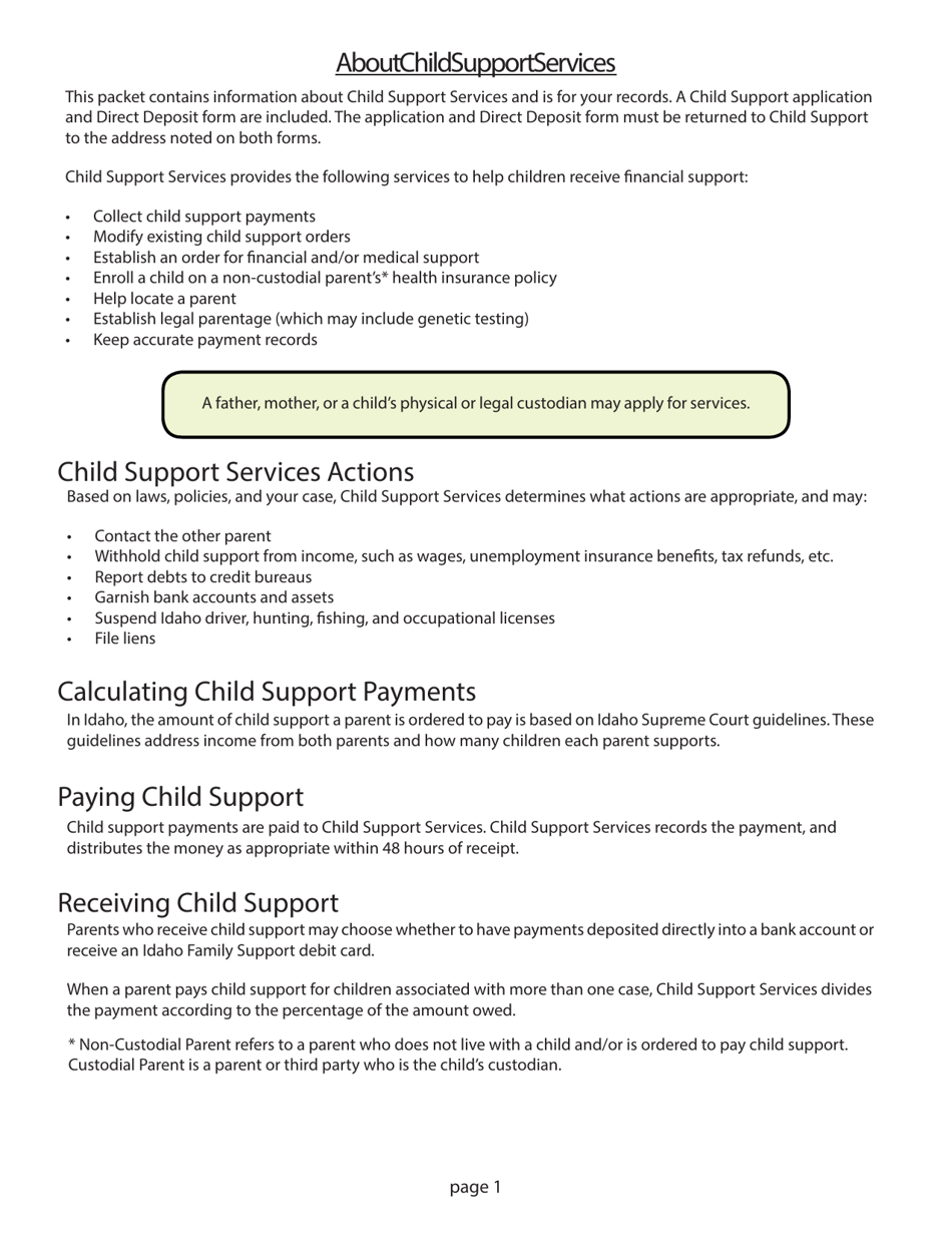 Application for Child Support Services - Idaho, Page 1