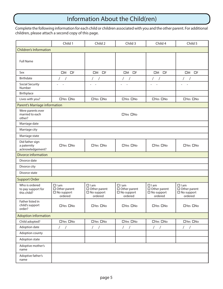 Application for Child Support Services - Idaho, Page 5