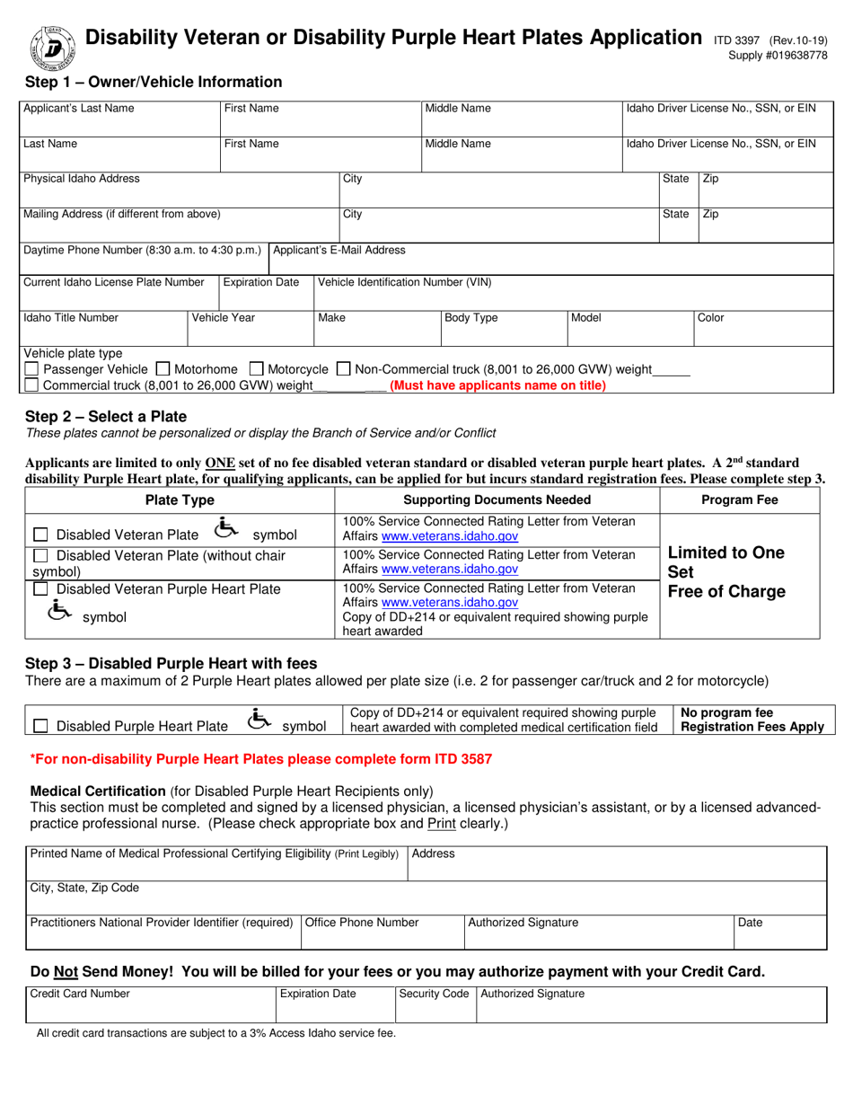 Form ITD3397 - Fill Out, Sign Online and Download Fillable PDF, Idaho ...