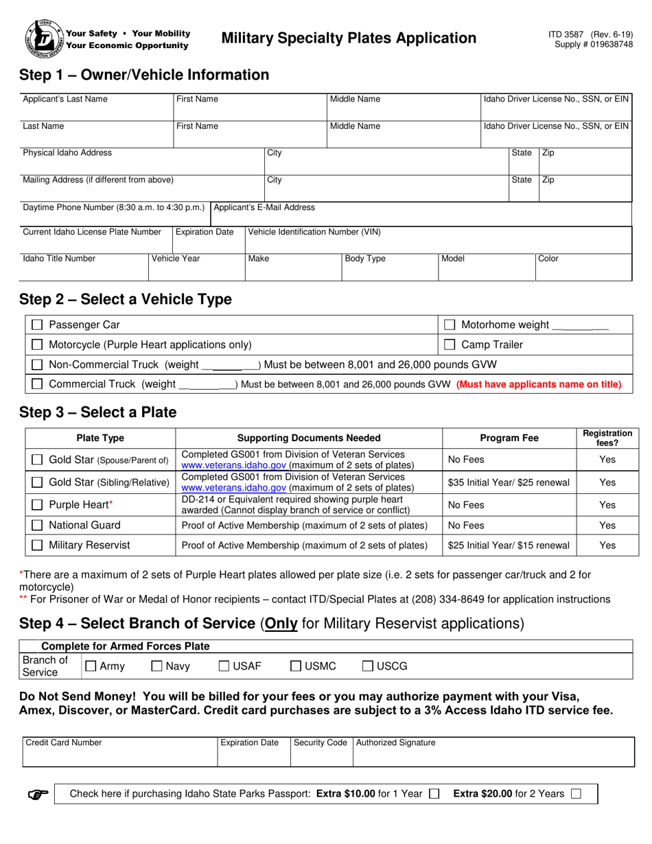 Form ITD3587 Download Fillable PDF or Fill Online Military Specialty