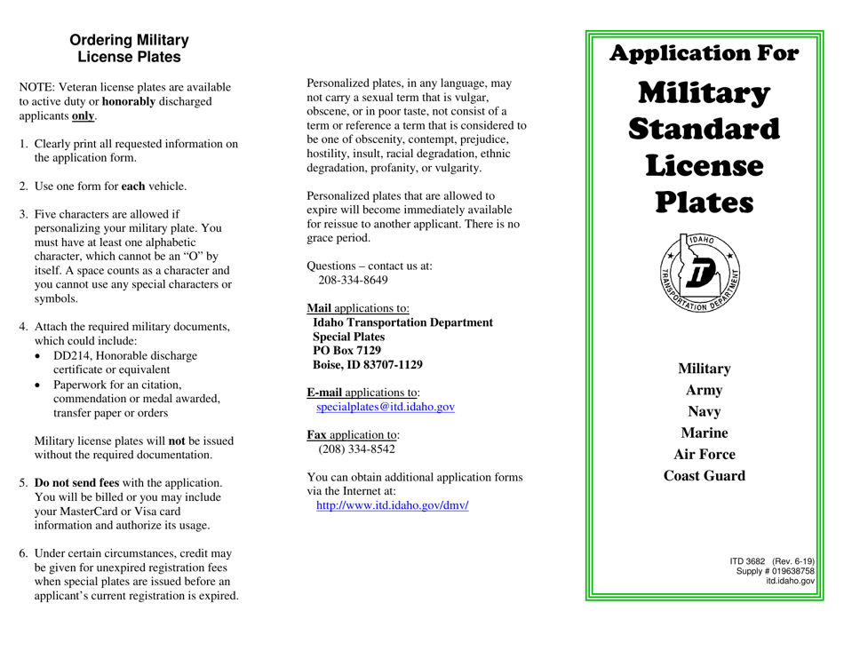 Form ITD3682 Military License Plate Application - Idaho, Page 2