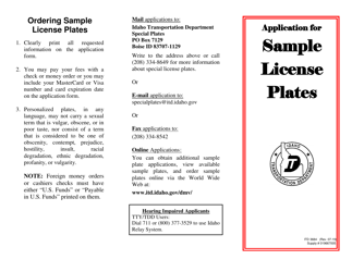 Form ITD3684 Sample Plate Application - Idaho, Page 2
