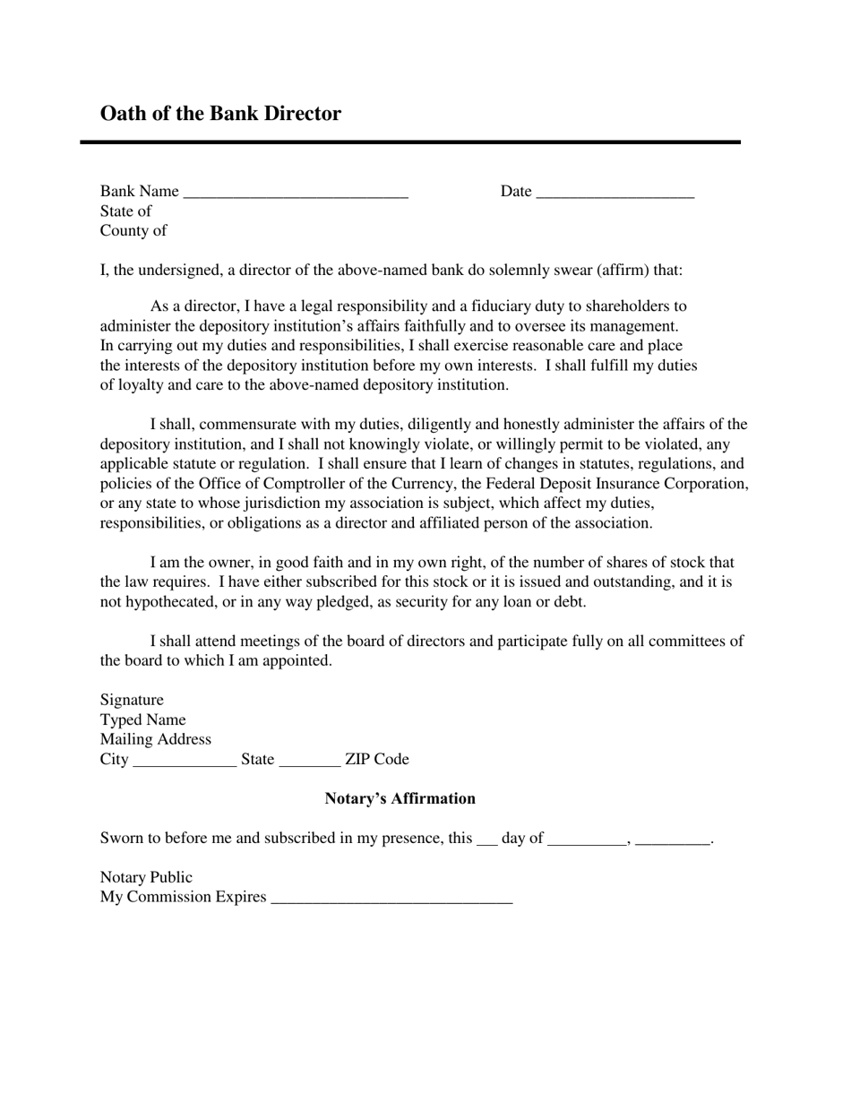 Oath of the Bank Director - Idaho, Page 1